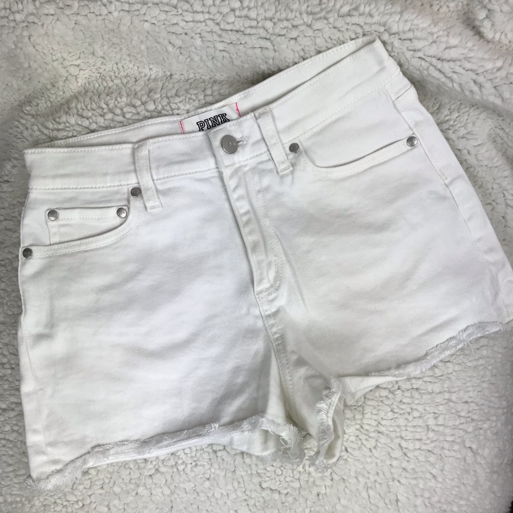 VS Pink White Highwaist Denim Shorts